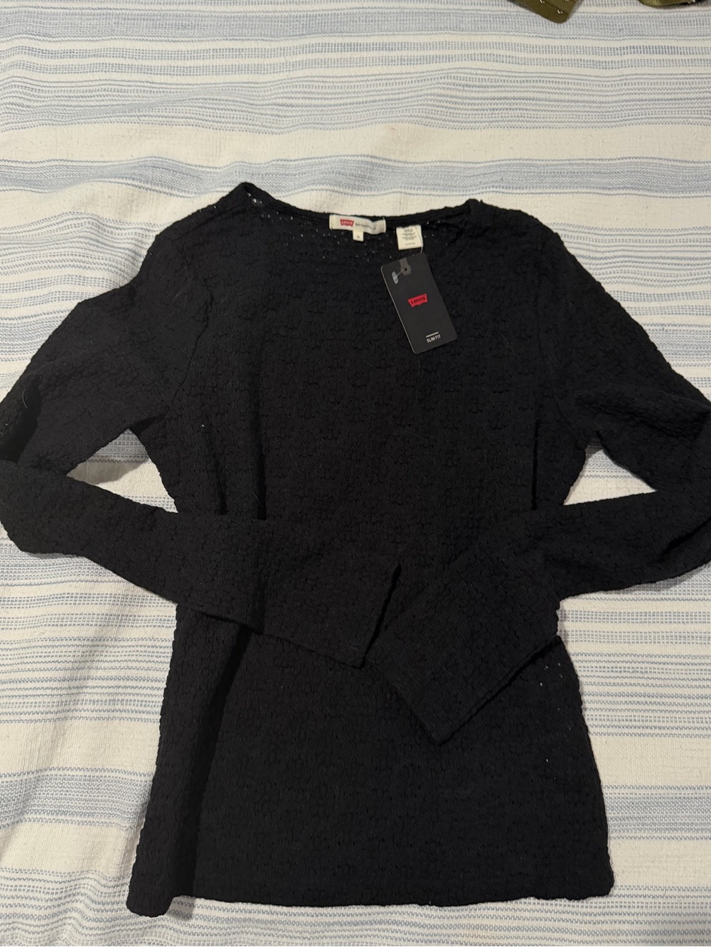 Levi's Black Long Sleeve Textured Lace Top